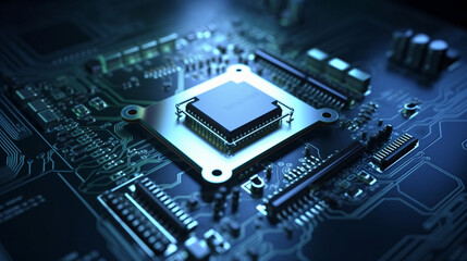 Fototapeta premium CPU chip device tech hardware mainboard background thumbnail generative ai