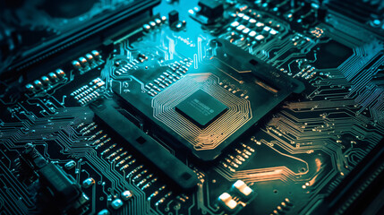 Fototapeta premium CPU chip device tech hardware mainboard background thumbnail generative ai