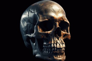 human skull on a black background. Generative AI