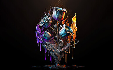 Melting Silver Flower Bouquet, a Unique and Modern Home Decor, fractal flowers abstract background, Generative AI