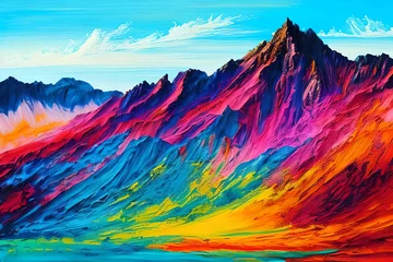 Foto op Canvas Water color or oil painting fine art illustration of abstract colorful panoramic mountain and nature print digital art. Generative AI. © Riocool