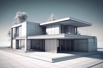residential house with smoke emitting from the windows in a 3D rendering. Generative AI