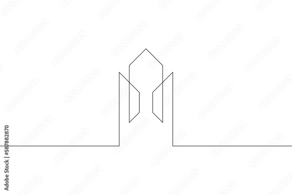 Poster one continuous line. house logo. modern architecture. building symbol. construction logo. one contin