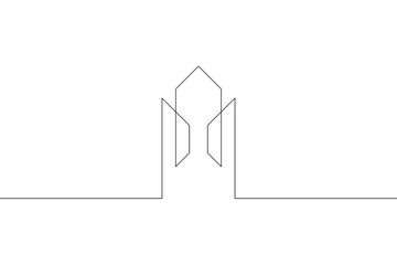 One continuous line. House logo. Modern architecture. Building symbol. Construction logo. One continuous line drawn isolated, white background.