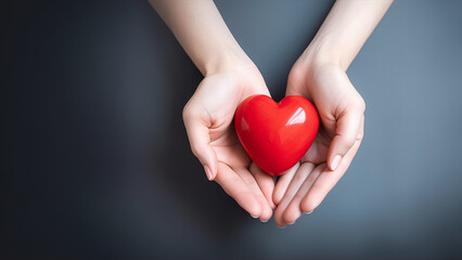 Fototapeta premium The woman is holding a red heart, world health day concept