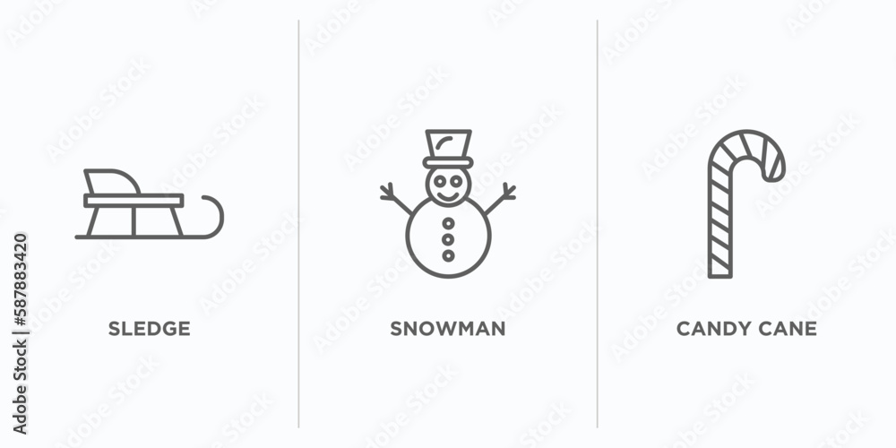Poster winter outline icons set. thin line icons such as sledge, snowman, candy cane vector. linear icon sh