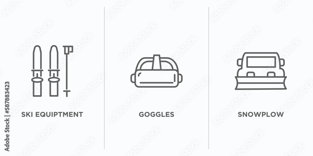 Aufkleber winter outline icons set. thin line icons such as ski equiptment, goggles, snowplow vector. linear i