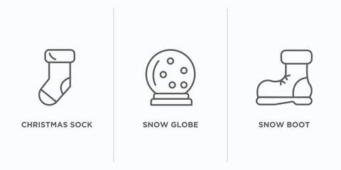 winter outline icons set. thin line icons such as christmas sock, snow globe, snow boot vector. linear icon sheet can be used web and mobile