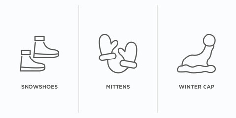 winter outline icons set. thin line icons such as snowshoes, mittens, winter cap vector. linear icon sheet can be used web and mobile