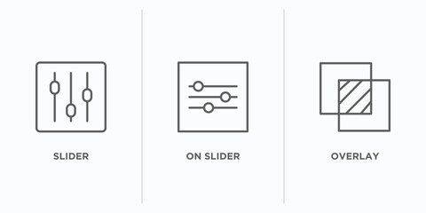 web outline icons set. thin line icons such as slider, on slider, overlay vector. linear icon sheet can be used web and mobile