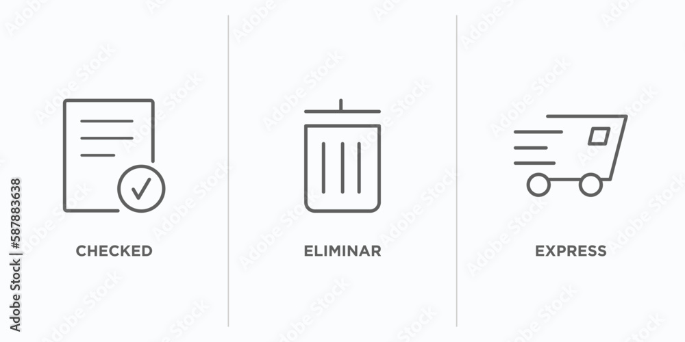 Poster user interface outline icons set. thin line icons such as checked, eliminar, express vector. linear 