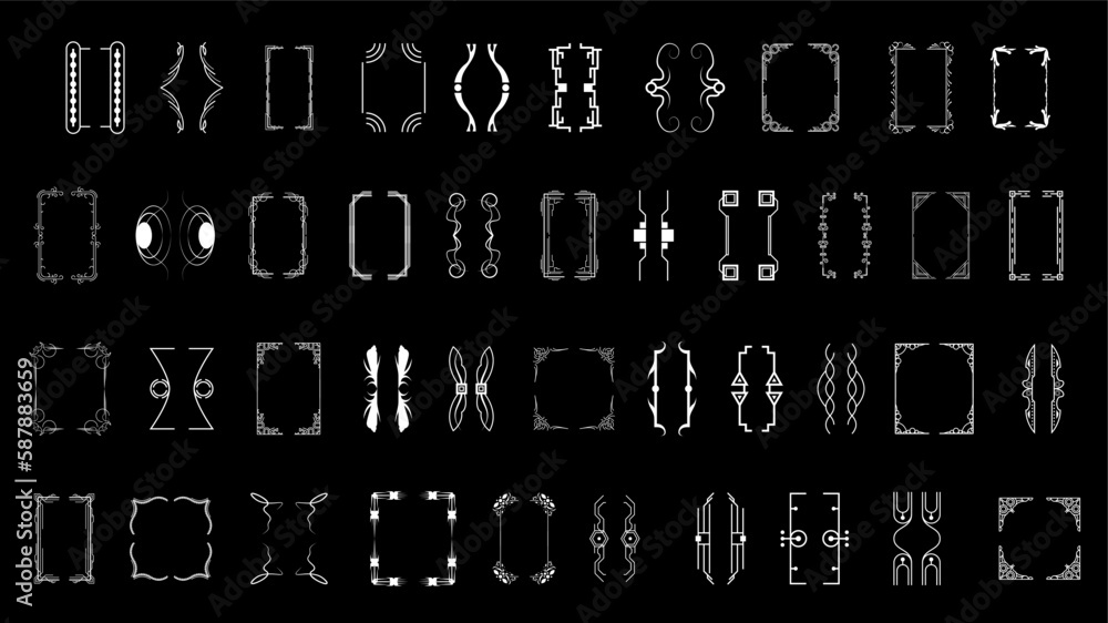 Poster set black simple line collection different doodle brackets, parentheses, braces elements vector desi
