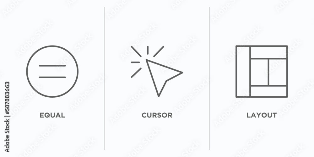 Poster user interface outline icons set. thin line icons such as equal, cursor, layout vector. linear icon 