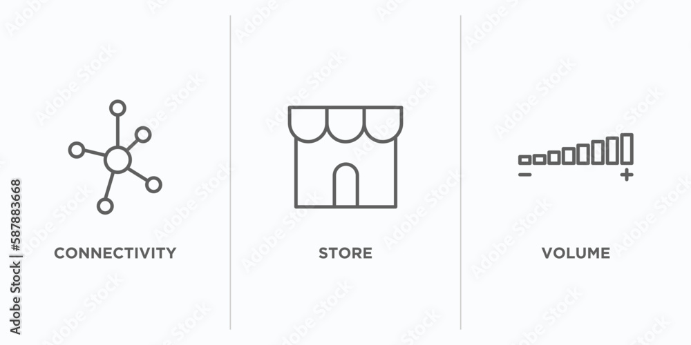 Poster user interface outline icons set. thin line icons such as connectivity, store, volume vector. linear