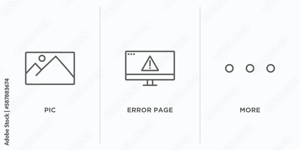 Poster user interface outline icons set. thin line icons such as pic, error page, more vector. linear icon 
