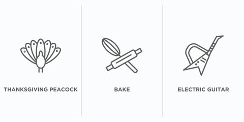 united states of america outline icons set. thin line icons such as thanksgiving peacock, bake, electric guitar vector. linear icon sheet can be used web and mobile