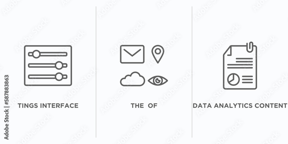 Poster user interface outline icons set. thin line icons such as tings interface, the of, data analytics co