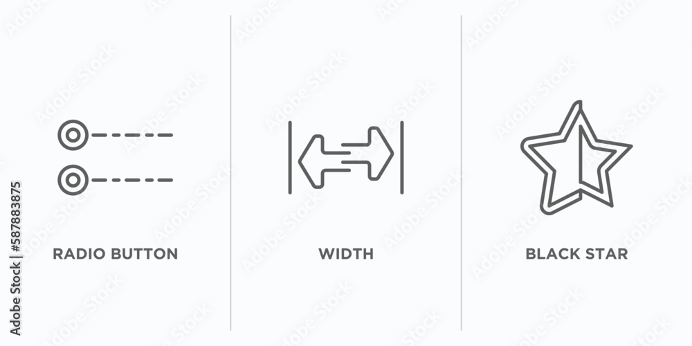 Poster user interface outline icons set. thin line icons such as radio button, width, black star vector. li