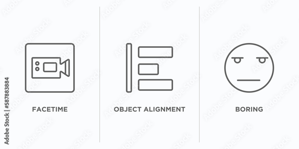 Poster user interface outline icons set. thin line icons such as facetime, object alignment, boring vector. linear icon sheet can be used web and mobile