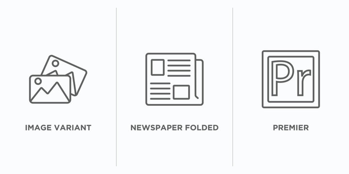 user interface outline icons set. thin line icons such as image variant, newspaper folded, premier vector. linear icon sheet can be used web and mobile