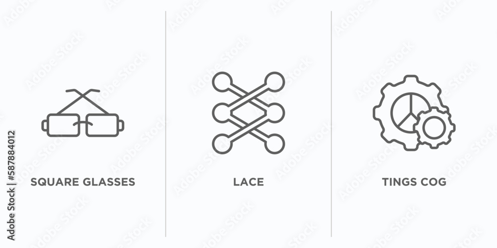 Poster user interface outline icons set. thin line icons such as square glasses, lace, tings cog vector. li
