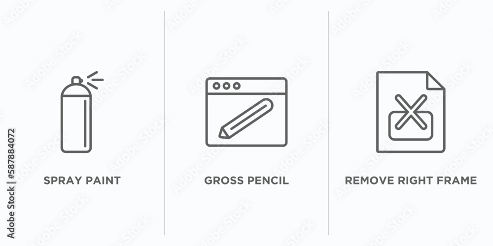 Poster user interface outline icons set. thin line icons such as spray paint, gross pencil, remove right fr