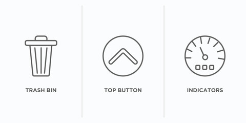user interface outline icons set. thin line icons such as trash bin, top button, indicators vector. linear icon sheet can be used web and mobile