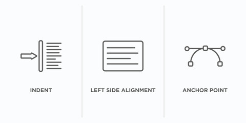 user interface outline icons set. thin line icons such as indent, left side alignment, anchor point vector. linear icon sheet can be used web and mobile