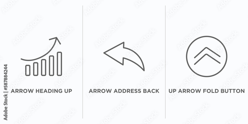 Poster user interface outline icons set. thin line icons such as arrow heading up, arrow address back, up a