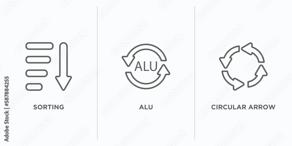 Poster user interface outline icons set. thin line icons such as sorting, alu, circular arrow vector. linea
