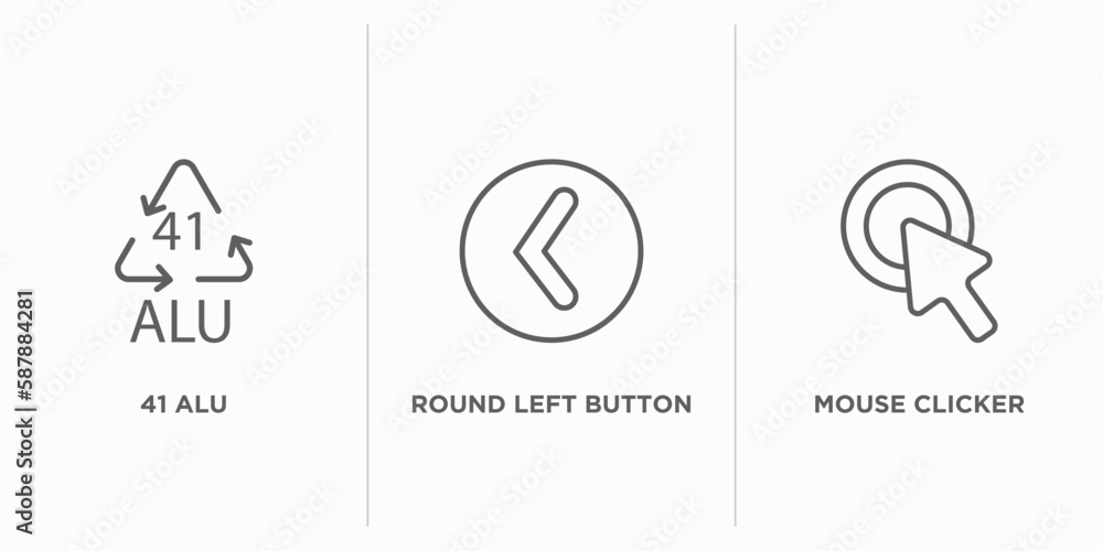 Poster user interface outline icons set. thin line icons such as 41 alu, round left button, mouse clicker v