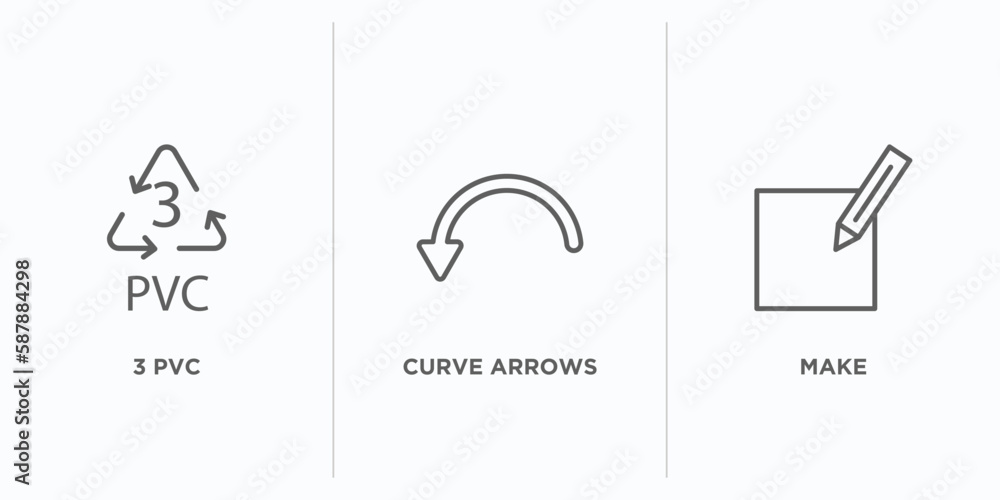 Poster user interface outline icons set. thin line icons such as 3 pvc, curve arrows, make vector. linear i
