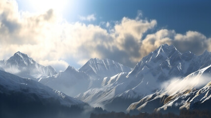 Fototapeta na wymiar Clouds and mountains in the morning winter, nature, mountains, Generative AI