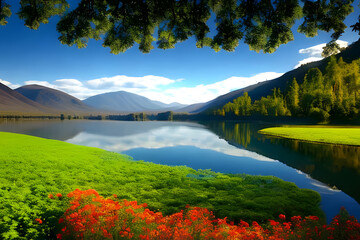 lake and mountains