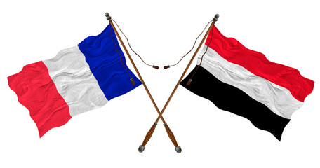 National flag of Yemen and France. Background for designers