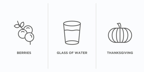 Naklejka premium thanksgiving outline icons set. thin line icons such as berries, glass of water, thanksgiving vector. linear icon sheet can be used web and mobile