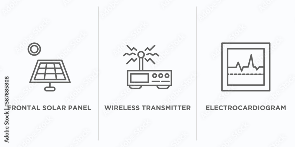 Aufkleber technology outline icons set. thin line icons such as frontal solar panel, wireless transmitter, ele