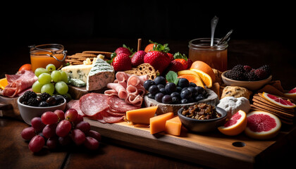 Obraz na płótnie Canvas Fresh gourmet variety offers healthy picnic meal generated by AI