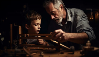Fototapeta na wymiar Multi generation family bonding through carpentry expertise generated by AI