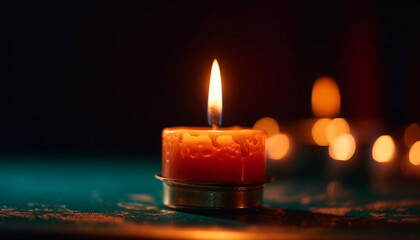 Glowing candle igniting peace, symbol of spirituality generated by AI