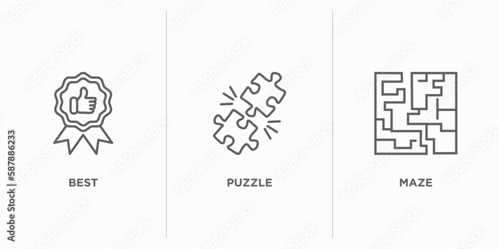 Poster success outline icons set. thin line icons such as best, puzzle, maze vector. linear icon sheet can 