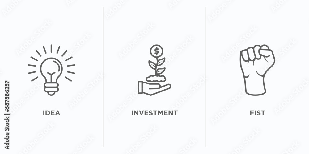 Aufkleber success outline icons set. thin line icons such as idea, investment, fist vector. linear icon sheet 