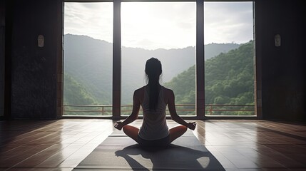 Young girl doing yoga indoors. Generative AI