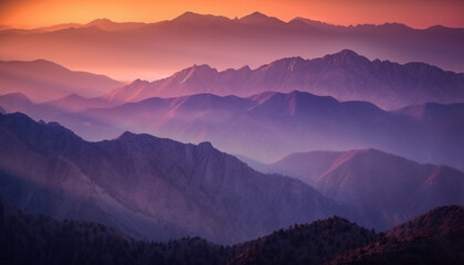 Sunset silhouette: mountain peak, majestic landscape beauty generated by AI