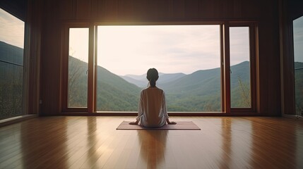 Young girl doing yoga indoors. Generative AI