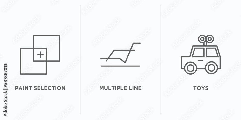 Poster shapes outline icons set. thin line icons such as paint selection, multiple line, toys vector. linea