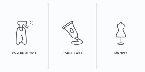 sew collection. thin outline icons set. thin line icons such as water spray, paint tube, dummy vector. linear icon sheet can be used web and mobile