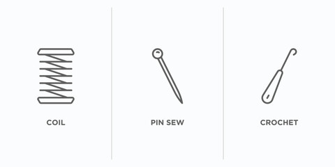 sew outline icons set. thin line icons such as coil, pin sew, crochet vector. linear icon sheet can be used web and mobile