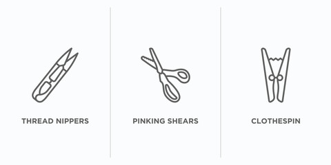 sew outline icons set. thin line icons such as thread nippers, pinking shears, clothespin vector. linear icon sheet can be used web and mobile