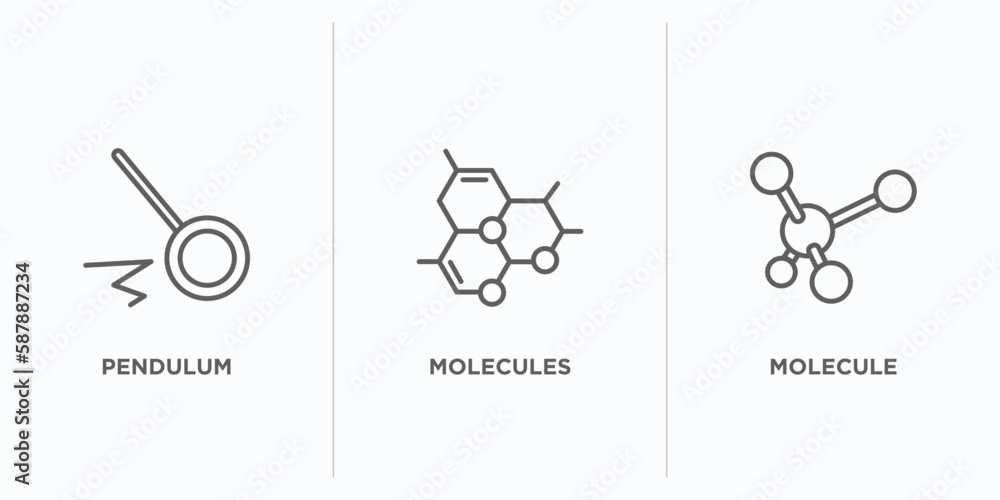 Poster science outline icons set. thin line icons such as pendulum, molecules, molecule vector. linear icon